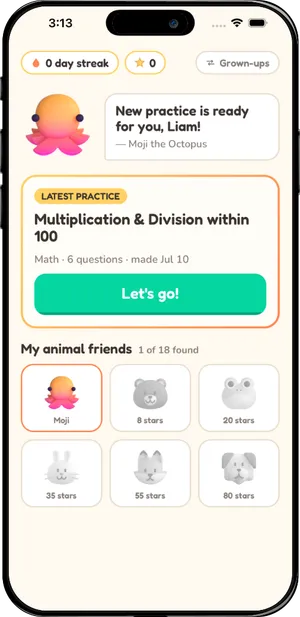 The Octolearn kid home screen on a phone